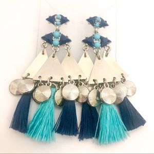 Aster earrings - Navy and teal tassels with silver